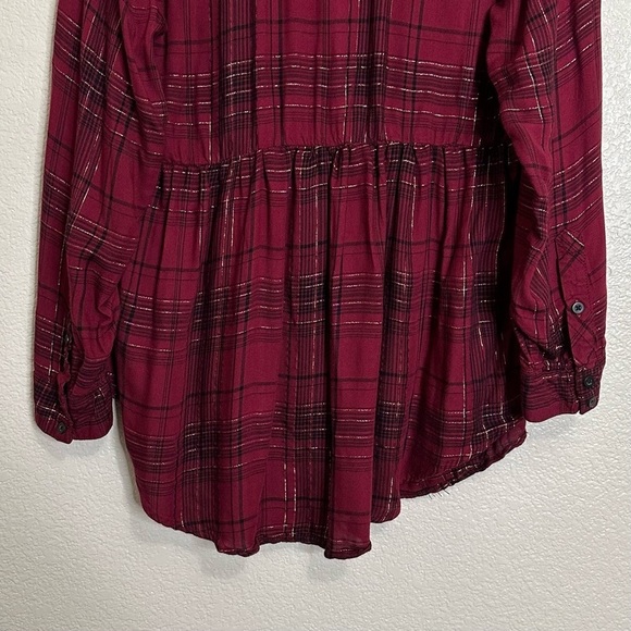Torrid Burgundy Gold Plaid Button Down Shirt, Size 1X - Picture 7 of 12